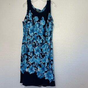 Maya Brooke Women’s Floral Blue Sleeveless Dress plus size 18W stretch scoop